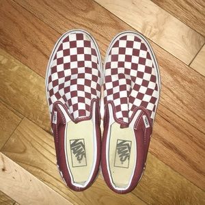 Maroon Checkered Slip On Vans - Women’s US size 9
